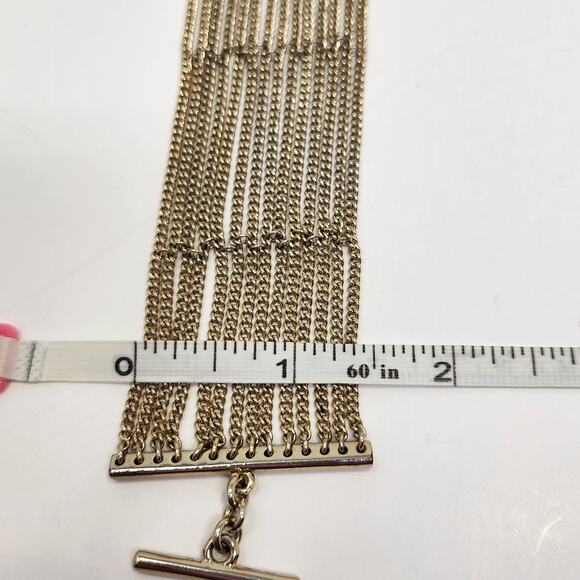 Talbots Gold Tone Multi Chain Statement Bracelet Toggle Clasp Wide Dainty Chains - Picture 5 of 5